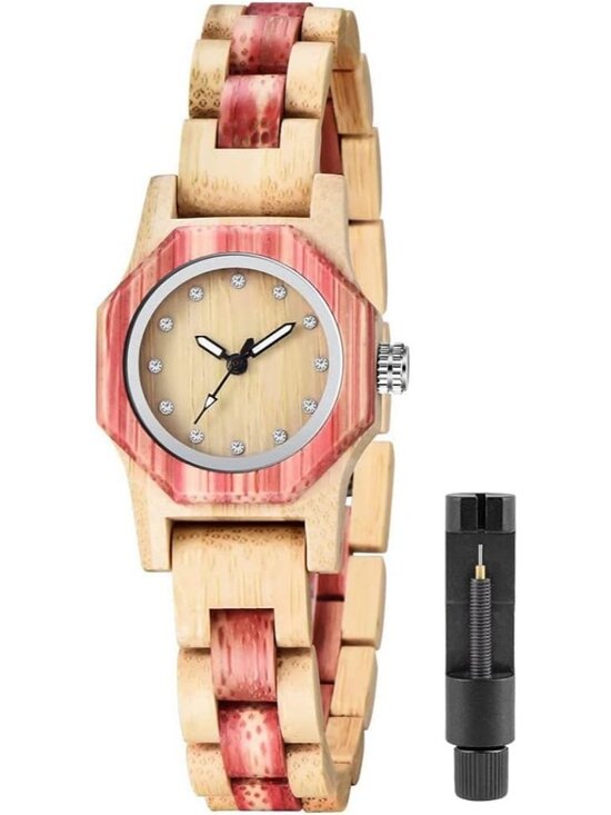 Women\'s Beige Analog Quartz Couples Colorful Bamboo Classic Design Wooden Watch main image 5